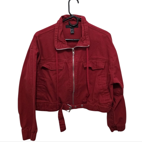 Forever 21 Cropped Denim Moto Jacket M - Picture 1 of 3